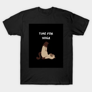 Time For Yoga Cat Design Black T-Shirt